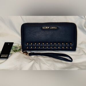 Badgley Mischka Navy Blue Wallet/Wristletwith Gold Studs & Phone Holder Pocket.